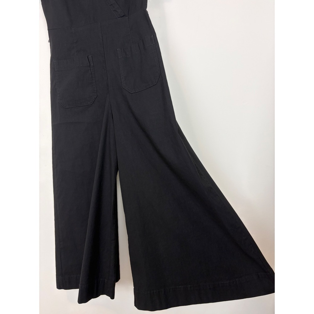 Anthropologie Maeve Wrapped Culotte Jumpsuit Black Sz 6P Linen Blend Utility - Picture 11 of 16
